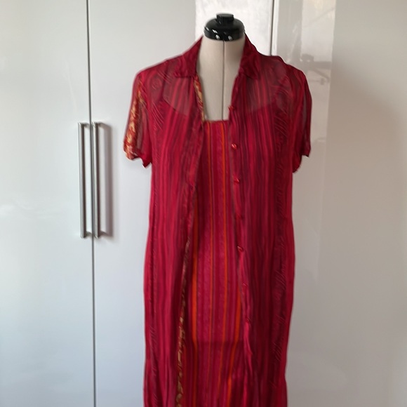El Corte Ingles Midi Dress w/ cover Color-Red/Yellow Size-EU 42 USA Medium NWOT - Picture 1 of 16
